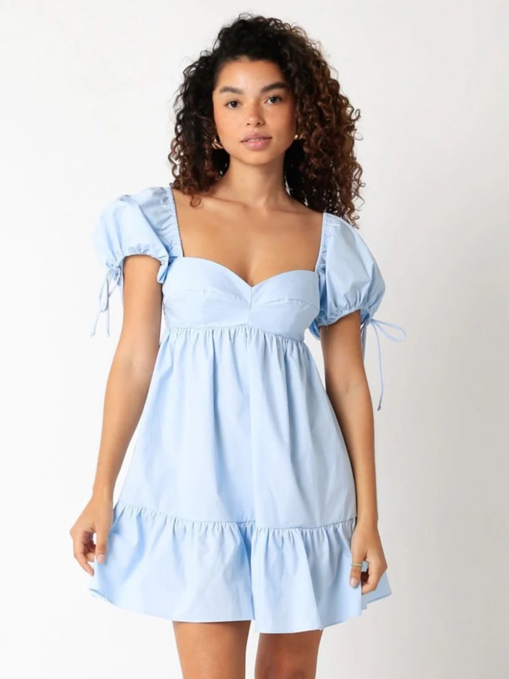 Olivaceous Baby Blue Puff Sleeve Babydoll Dress Size Large